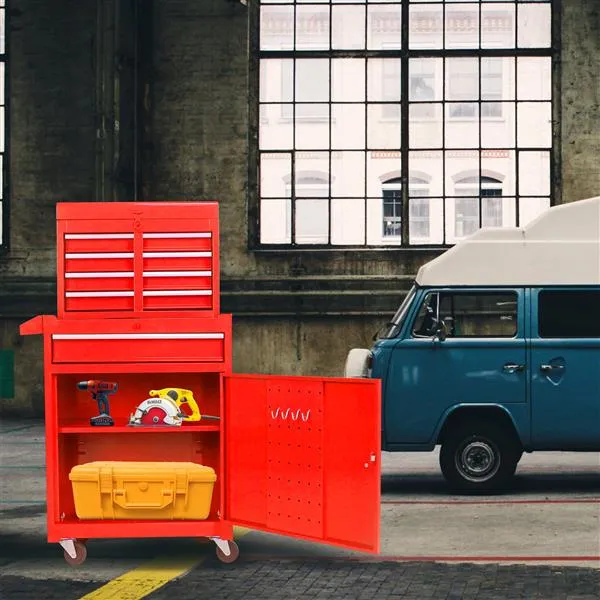 Main product image of Red Detachable 5-Drawer Tool Chest with Bottom Cabinet and Adjustable Shelf
