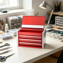 Product image of 8.6-Inch Metal Tool Box, 3 Drawers, Ball Bearing Slides, EVA Liners