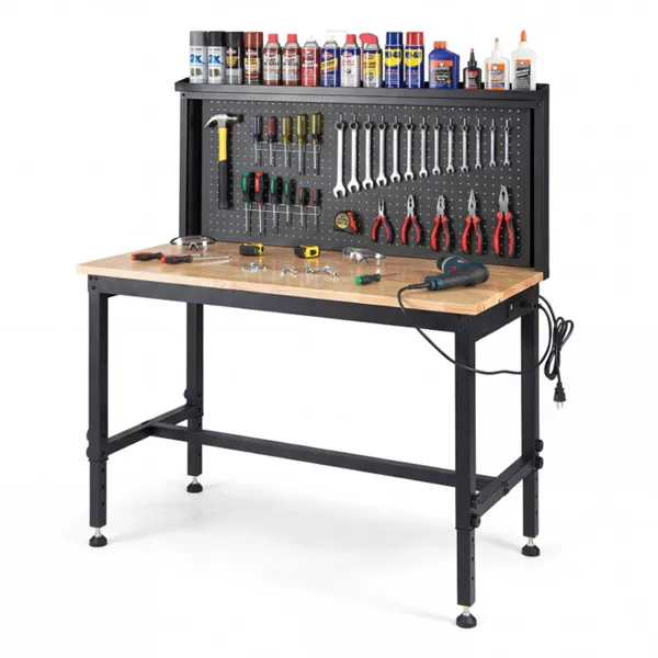 Main product image of 48" Heavy-Duty Workbench, 2000 Lb Capacity, 7-Level Adjustable, Power Strip