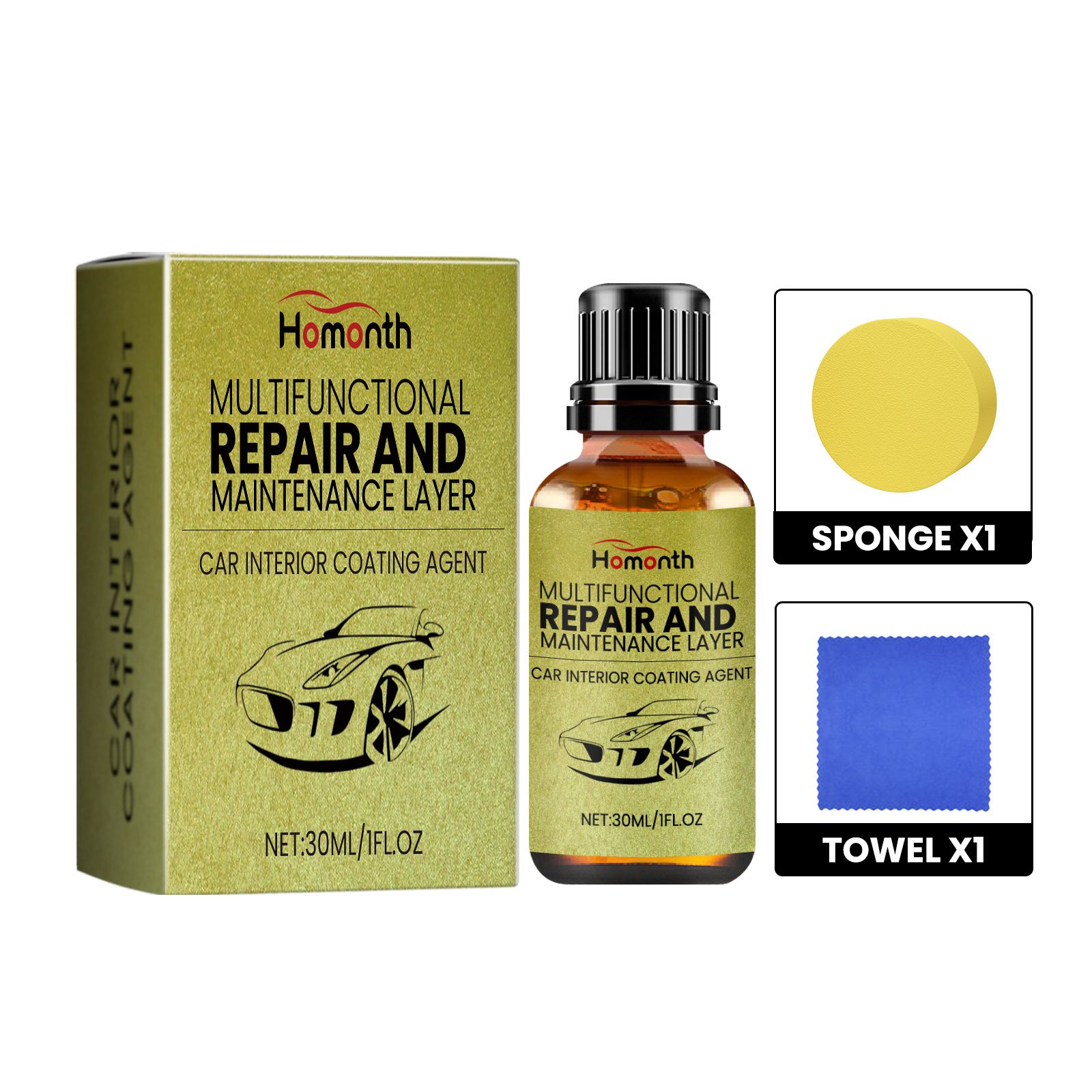 Main product image of HOMONTH Automotive Interior Trim Care Kit, 30 ml with Sponge and Cloth