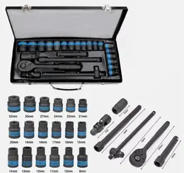 Product image of 8-32mm Metric Socket Set with Ratchet Wrench, Metal Case