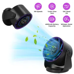 Product image of USB Rechargeable Desk Fan, 100 Airflow Levels, LCD Control, 120° Tilt, Wall Mount