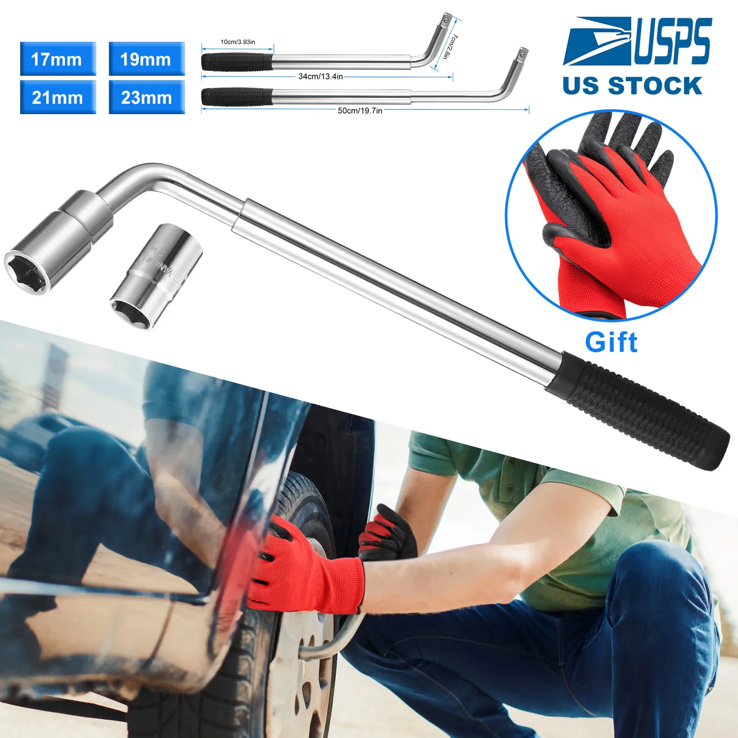 Main product image of Telescoping Lug Wrench, CR-V Sockets 17mm, 19mm, 21mm, 23mm