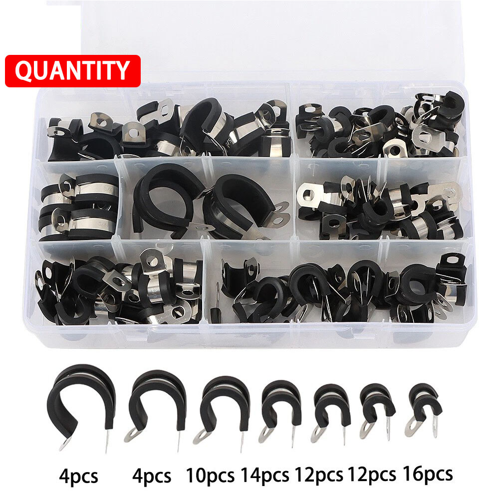 Main product image of Stainless Steel Rubber Lined P-Clips for Cable and Hose, 72-Pack