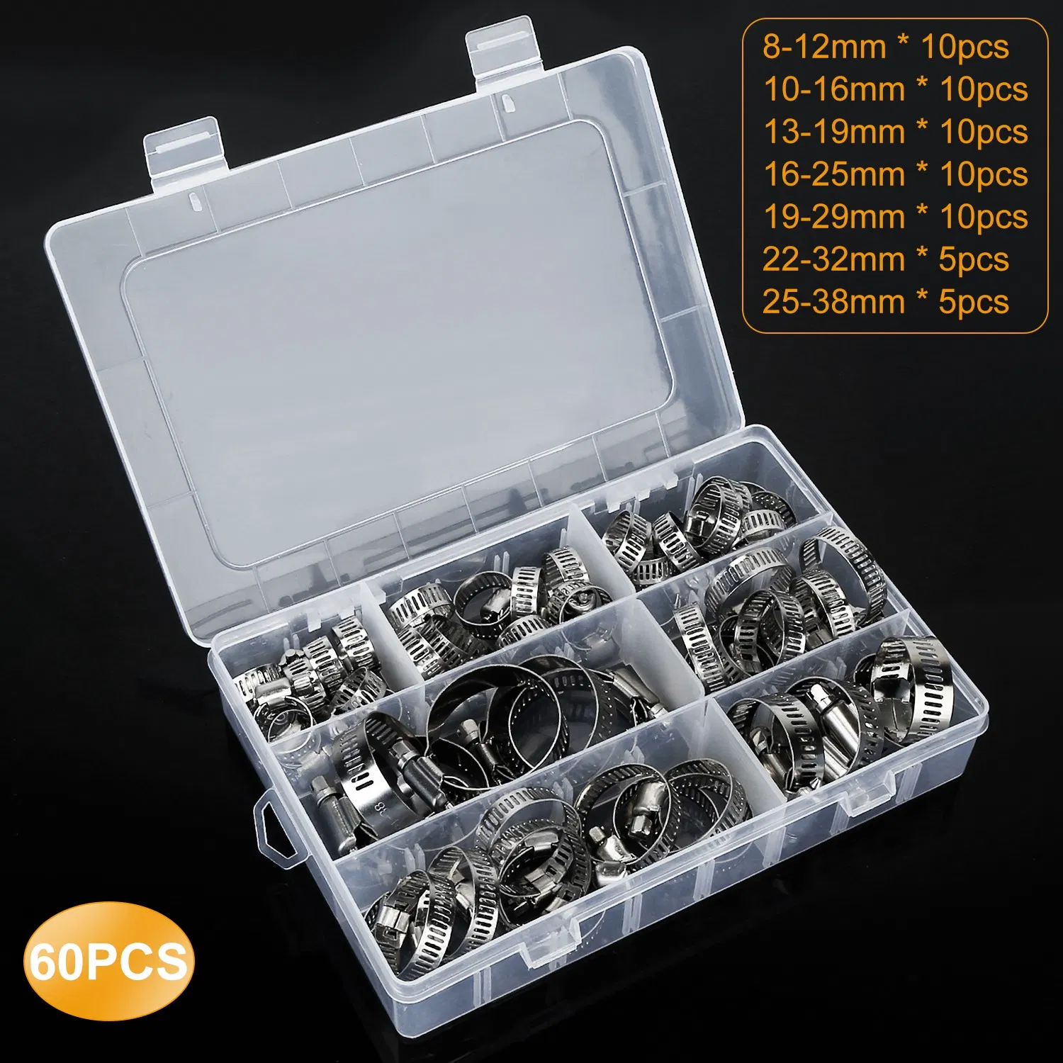 Main product image of 60-Piece Stainless Steel Worm Gear Hose Clamp Assortment
