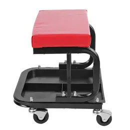 Product image of Rolling Creeper Seat, Mechanic Stool with 4 Swivel Wheels, Divided Tool Tray, Red, 36x35x35cm