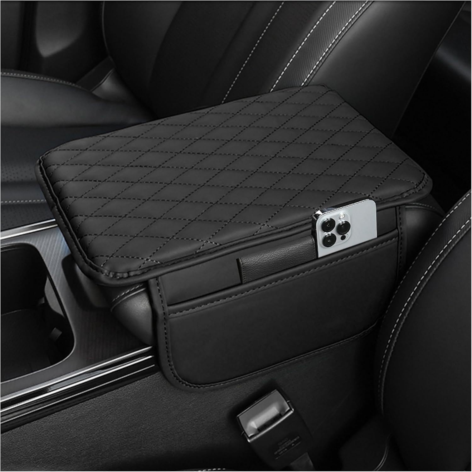 Main product image of Black Microfiber Leather Universal Car Armrest Cover with Storage