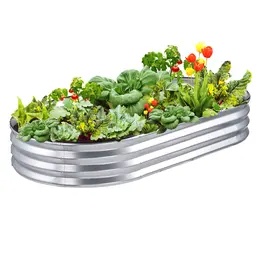 Product image of Raised Garden Bed, 71.9 x 36.4 x 11 Inch, Galvanized Metal, Open Base, Silver