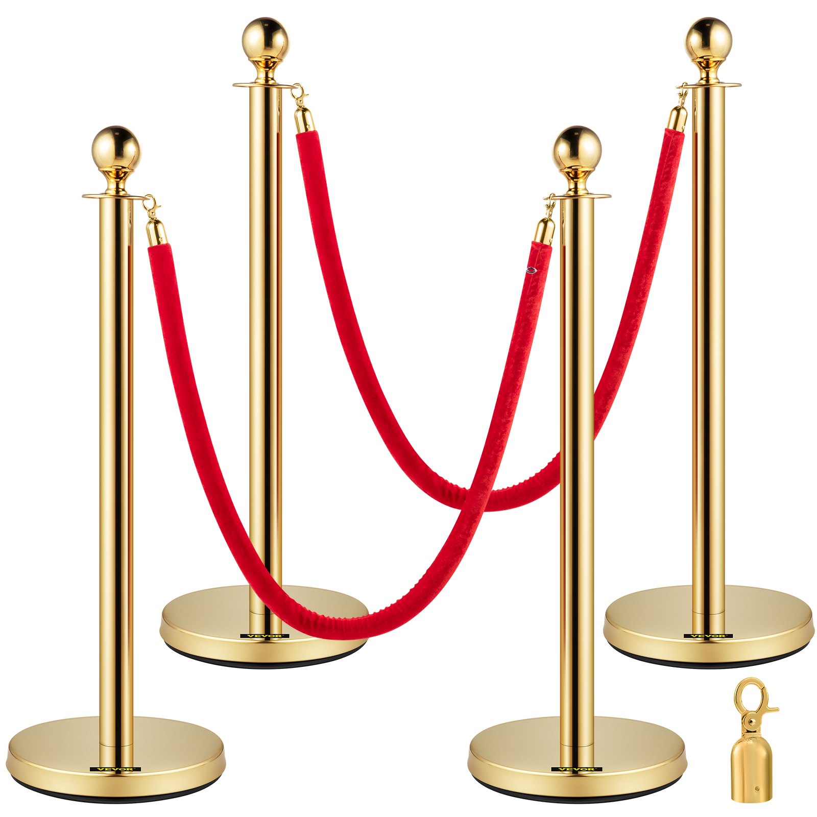 Main product image of Set of 2 Gold Round Top Stanchions with 1.5M Red Rope for Crowd Control