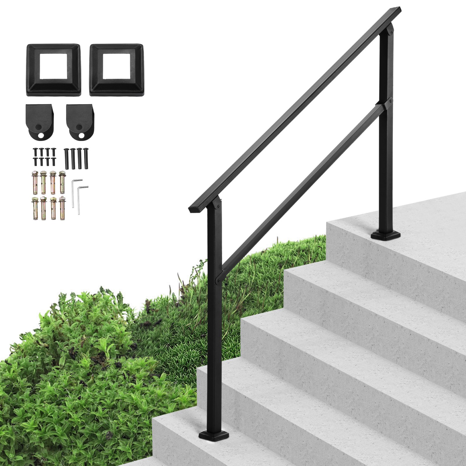 Main product image of Outdoor Handrail Kit, 4-5 Step, Black Square Carbon Steel