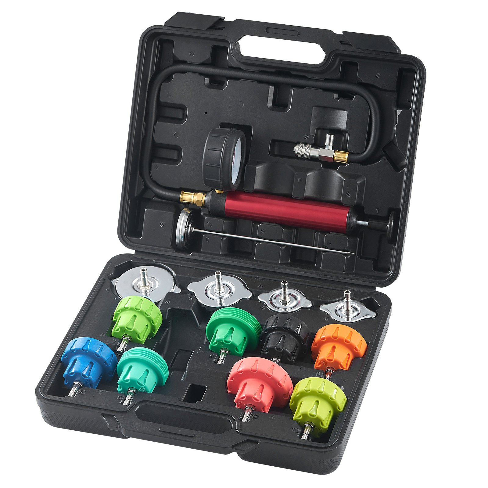 Main product image of 14-Piece Radiator Pressure Tester Kit with Manual Pump and Color-Coded Steel Adapters