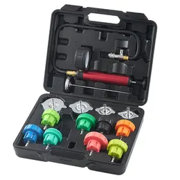 Product image of 14-Piece Radiator Pressure Tester Kit with Manual Pump and Color-Coded Steel Adapters