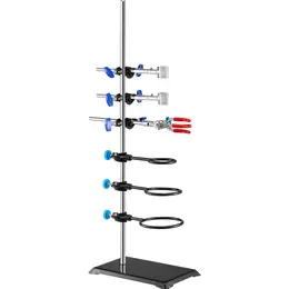 Product image of Laboratory Retort Stand Set, 59.9 cm Rod, 21.1 x 13.5 cm Cast Iron Base, Assorted Clamps