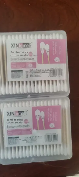 Product image of Double-Headed Cotton Swabs, White, Bamboo Stick, 100 Count Box