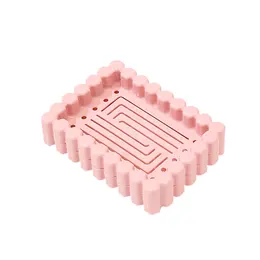 Product image of Pink Polypropylene Soap Dish with Integrated Cleaning Sponge
