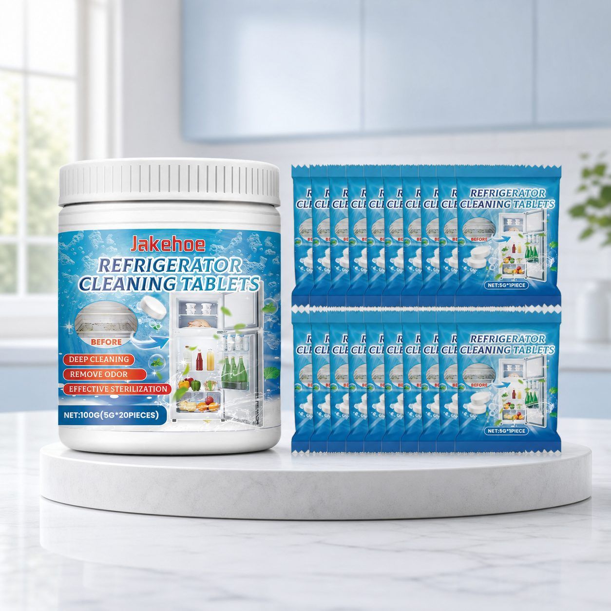 Main product image of JAKEHOE Refrigerator Cleaning Tablets, 20 Count, 5 g Each