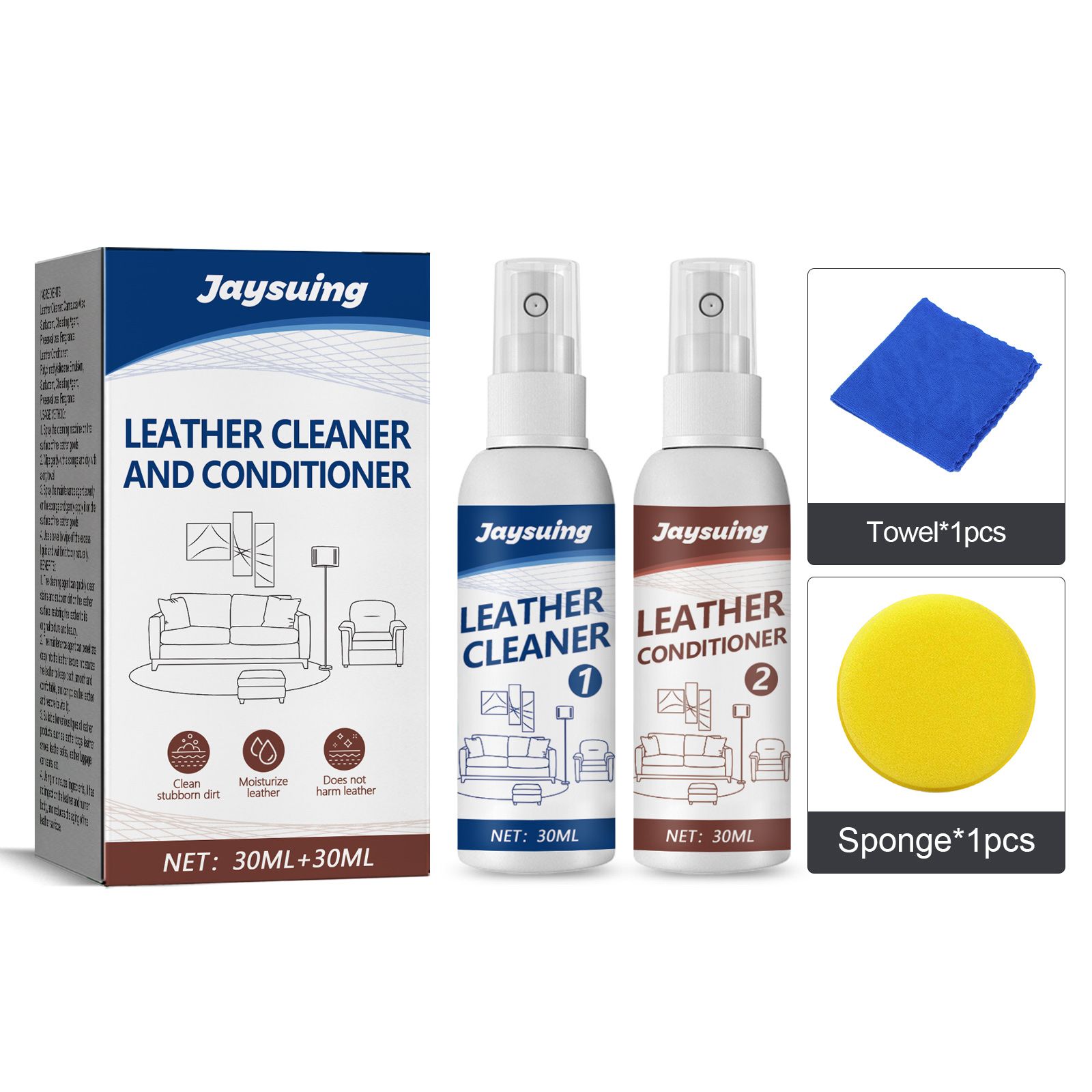 Main product image of JAYSUING Leather Cleaning and Care Kit, 2 x 30 ml