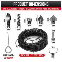 Product image of Drain Snake Pipe Cleaner, 12M, with 7-Piece Drill Bit Set