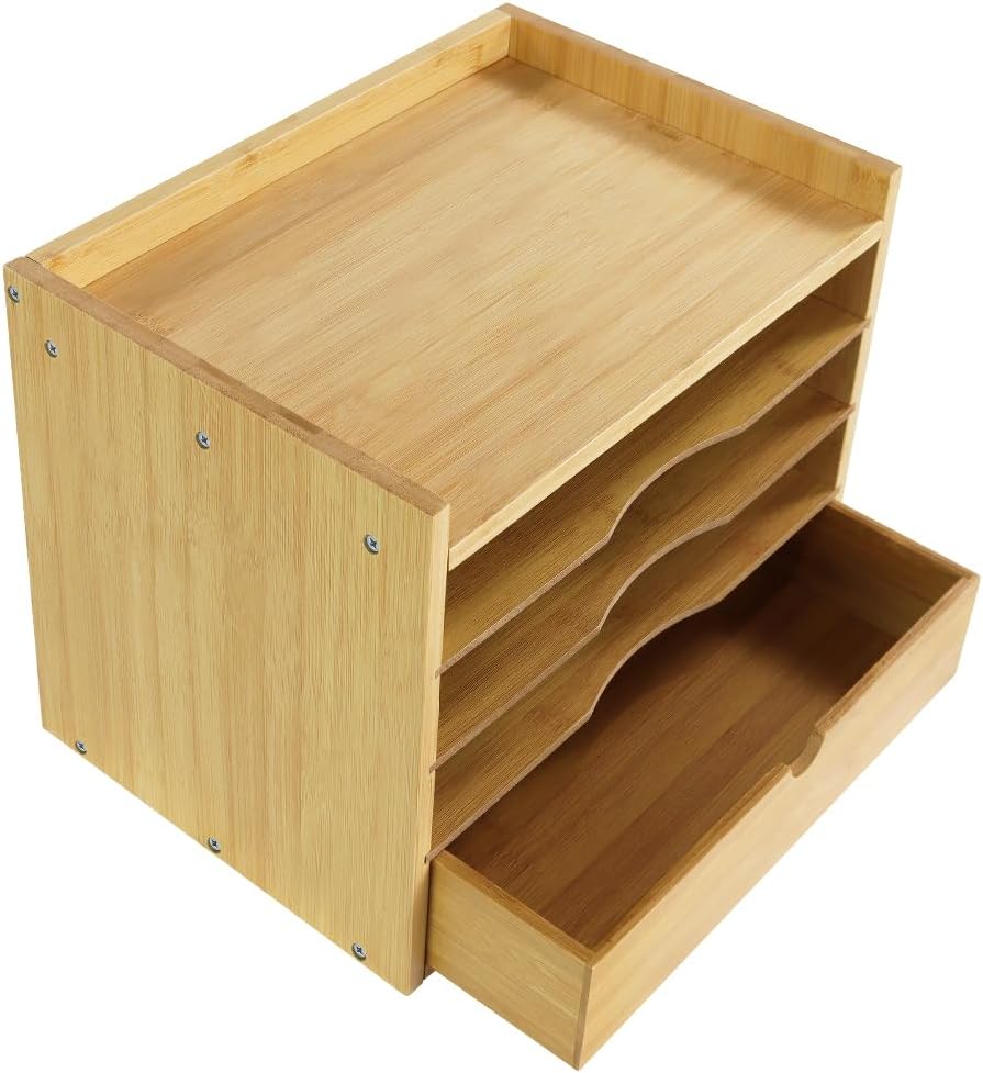 Main product image of 5-Tier Bamboo Desk Organizer with Drawer and File Holder