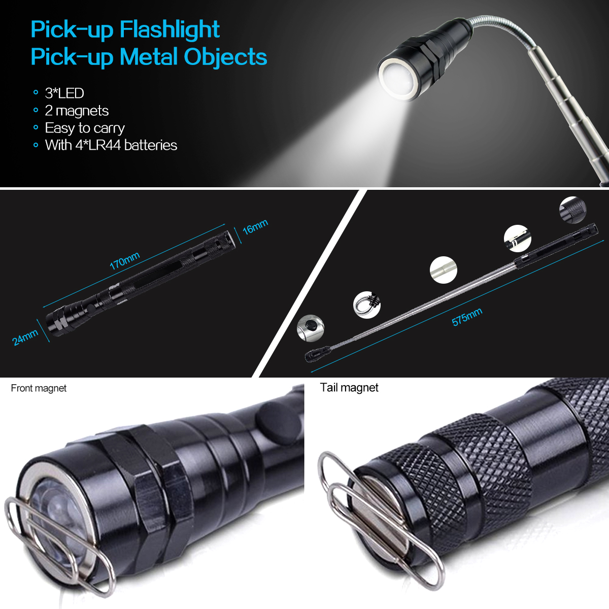 Main product image of Aluminum Alloy Telescopic Rotating LED Work Light with Magnetic Pickup