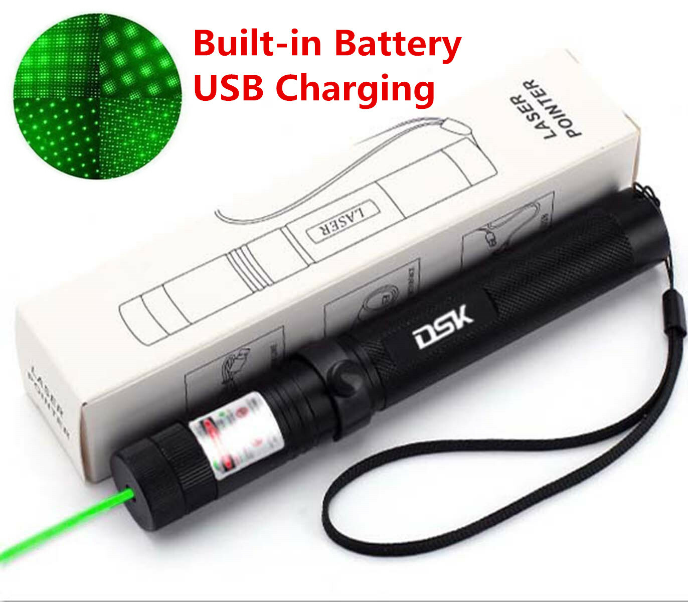 Main product image of USB Rechargeable Green Laser Pointer Pen, 532nm, 1mW