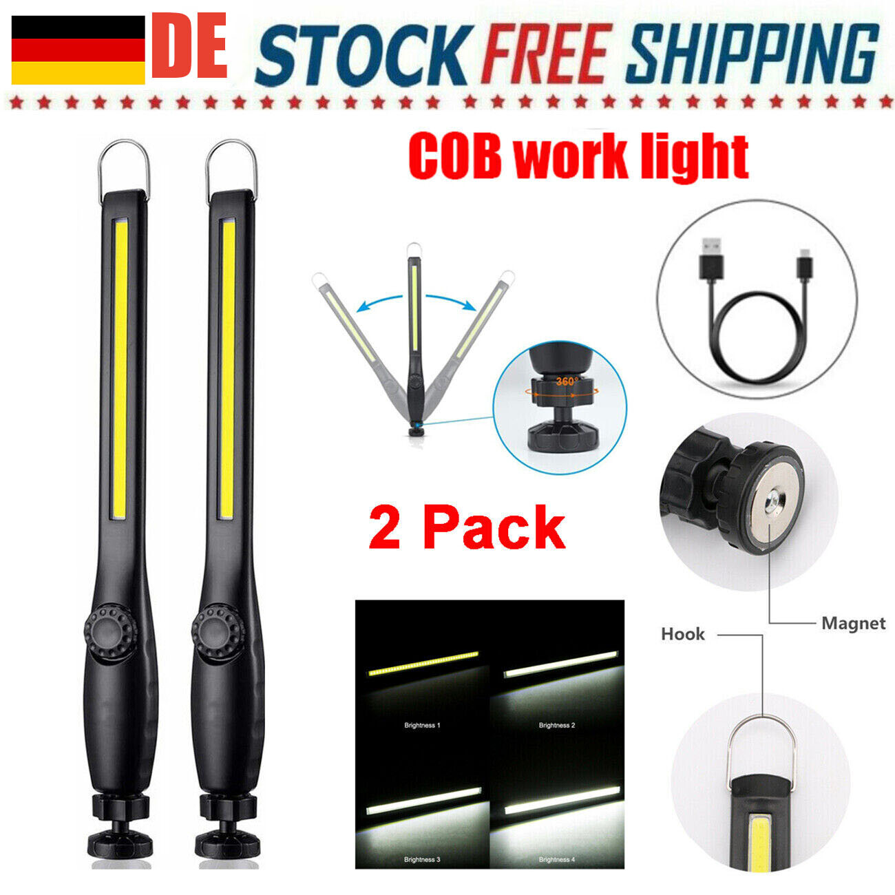 Main product image of USB Rechargeable Magnetic LED Work Light, 2-Pack