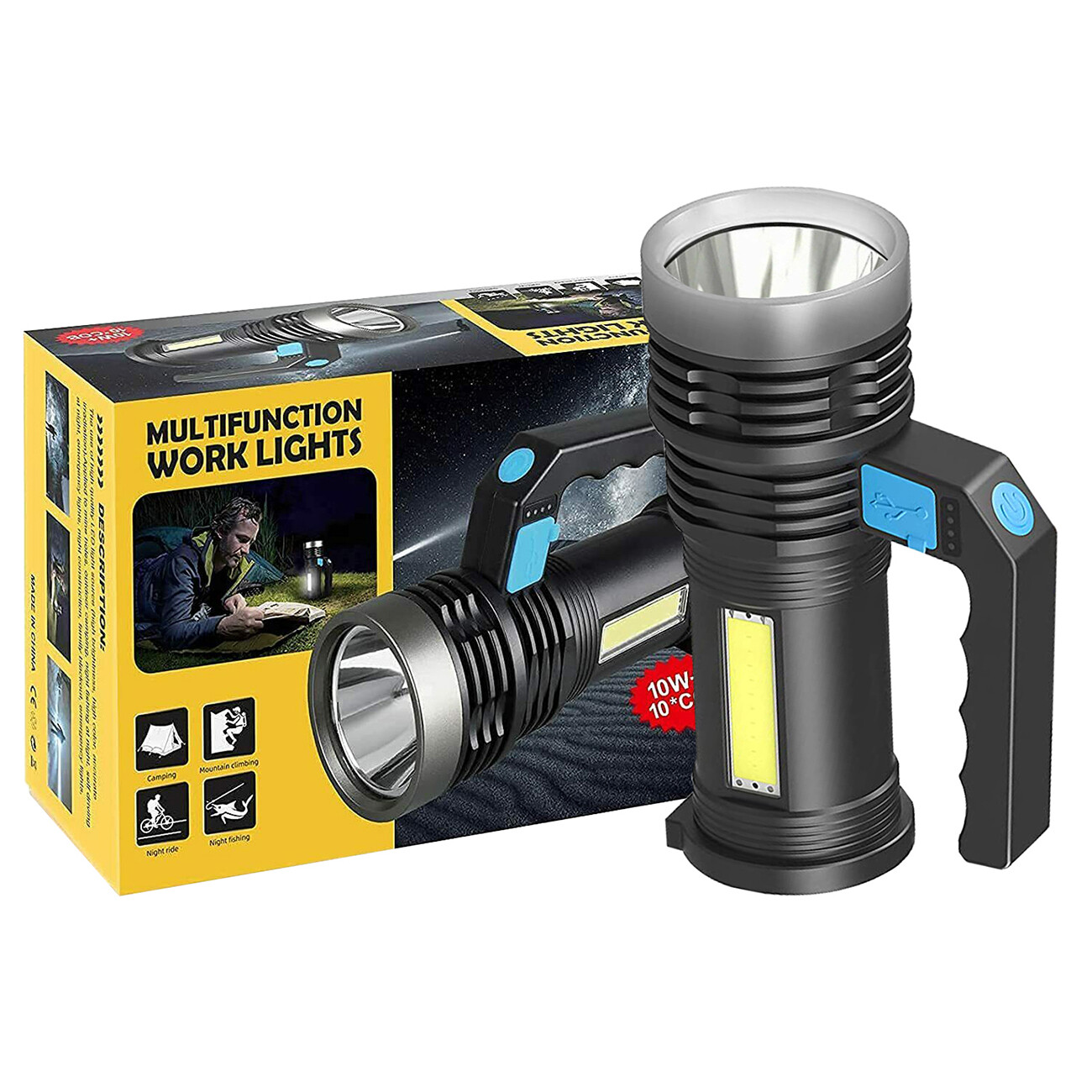 Main product image of LED Flashlight, USB Rechargeable COB Work Light, 3-Mode Waterproof
