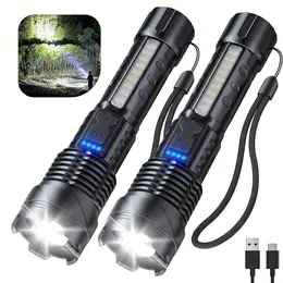 Product image of Rechargeable LED Flashlight, Zoomable, Red White Blue Work Light, USB Charging