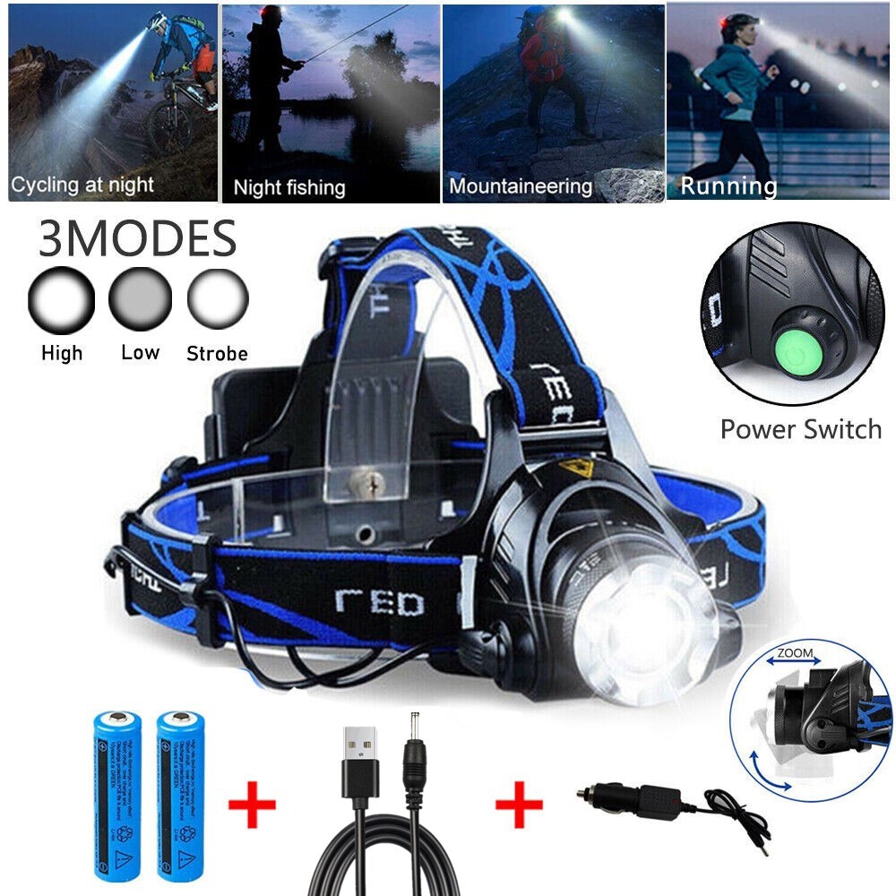 Main product image of LED Headlamp, Rechargeable, Zoom, 3 Modes, with 2 Li-ion Batteries