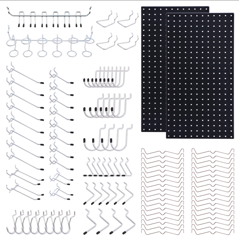 Main product image of 108-Piece Black Pegboard Wall Kit with Assorted Hooks