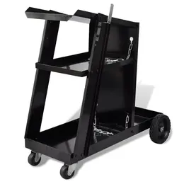 Product image of Black Welding Cart with Three Storage Shelves for Industrial Use