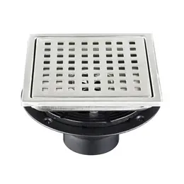 Product image of 6 Inch Square Shower Drain, 304 Stainless Steel, Removable Grate, Brushed Nickel