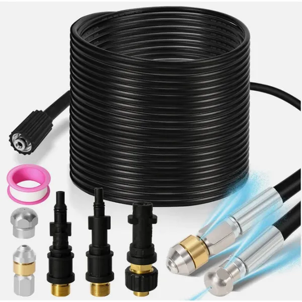 Main product image of 15m High Pressure Washer Pipe Cleaning Kit, 160 Bar, Push & Spin Nozzles, Karcher K2-K7