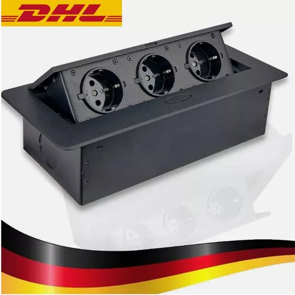 Main product image of 3-Gang USB Pop-Up Power Outlet, Retractable, Flush Mount, Black