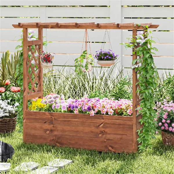 Main product image of Pine Wood Raised Garden Bed, Hanging Roof Design