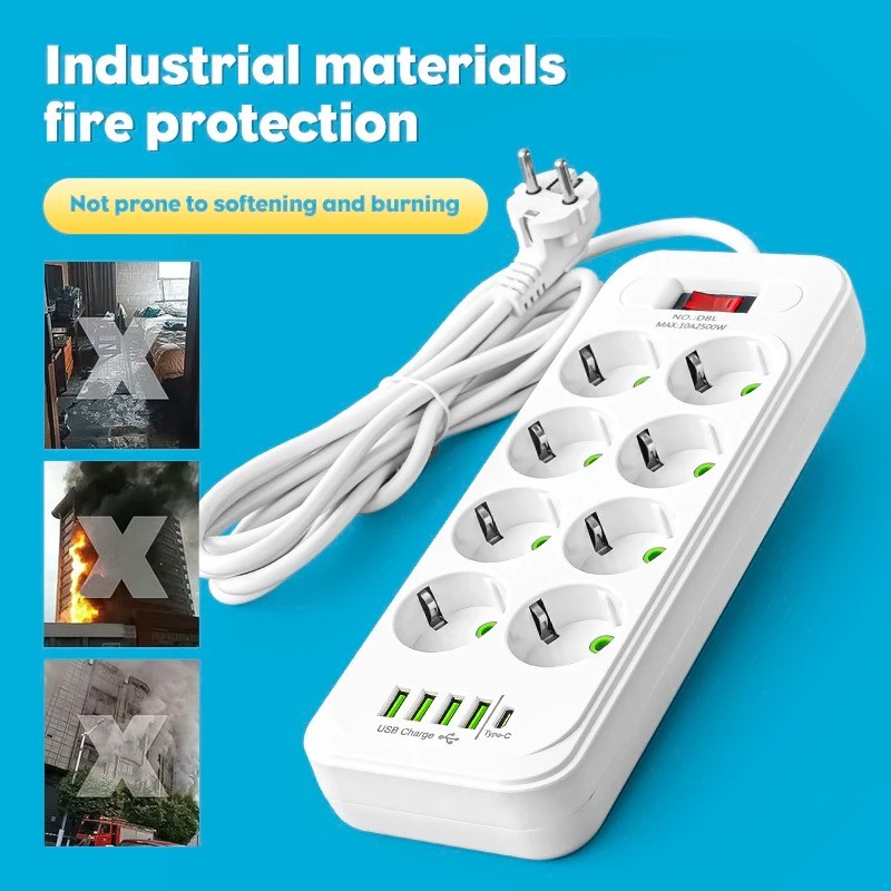 Main product image of 8-Outlet Power Strip with Type-C and 4 USB Sockets, EU Standard