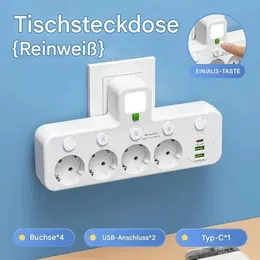 Product image of 4-Way European Socket Power Strip with USB Ports