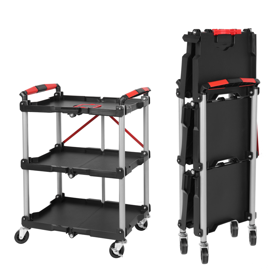 Main product image of Foldable 3-Shelf Plastic Utility Cart with Swivel Wheels and Brakes