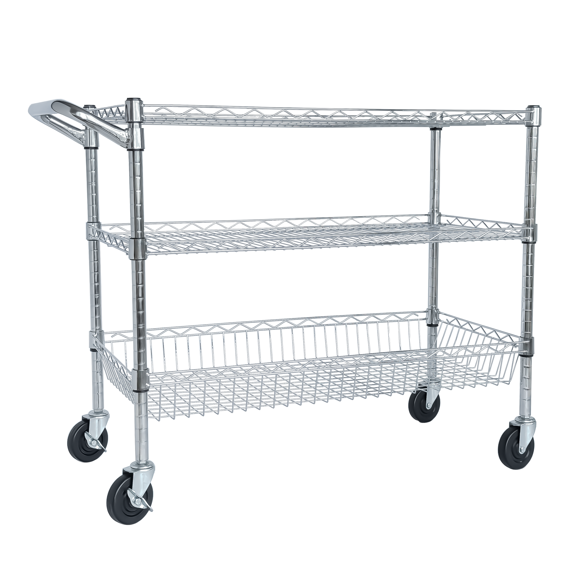 Main product image of 3-Tier Rolling Utility Cart, Handle, Shelf Liners, 36x18x32 inch, Chrome