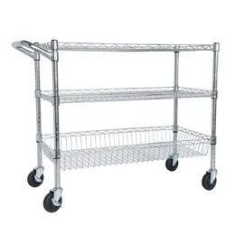 Product image of 3-Tier Rolling Utility Cart, Handle, Shelf Liners, 36x18x32 inch, Chrome