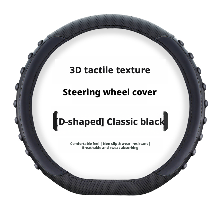Main product image of Automotive D-Shaped Steering Wheel Cover, Black, 1 Piece
