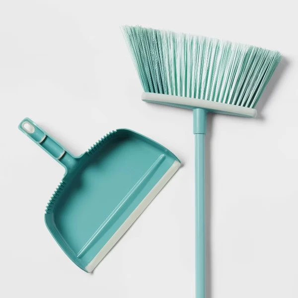 Main product image of Angle Floor Broom with Clip-on Dust Pan Set, Steel Handle, Soft Grip, Hanging Loop