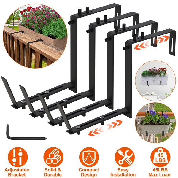 Main product image of Iron Planter Bracket, Adjustable, Extendable Tray 6.1-11.6', Two-Level Hook 2.36-6.9'