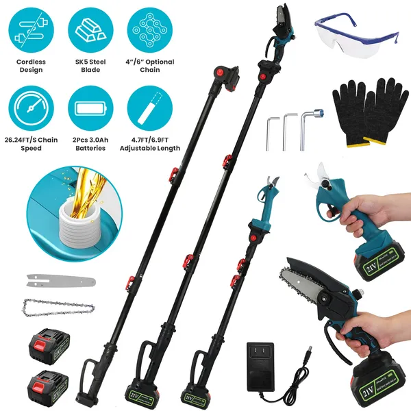Main product image of Cordless Electric Pole Pruning Shears & Saw, 7-Angle Head, 2x3000mAh