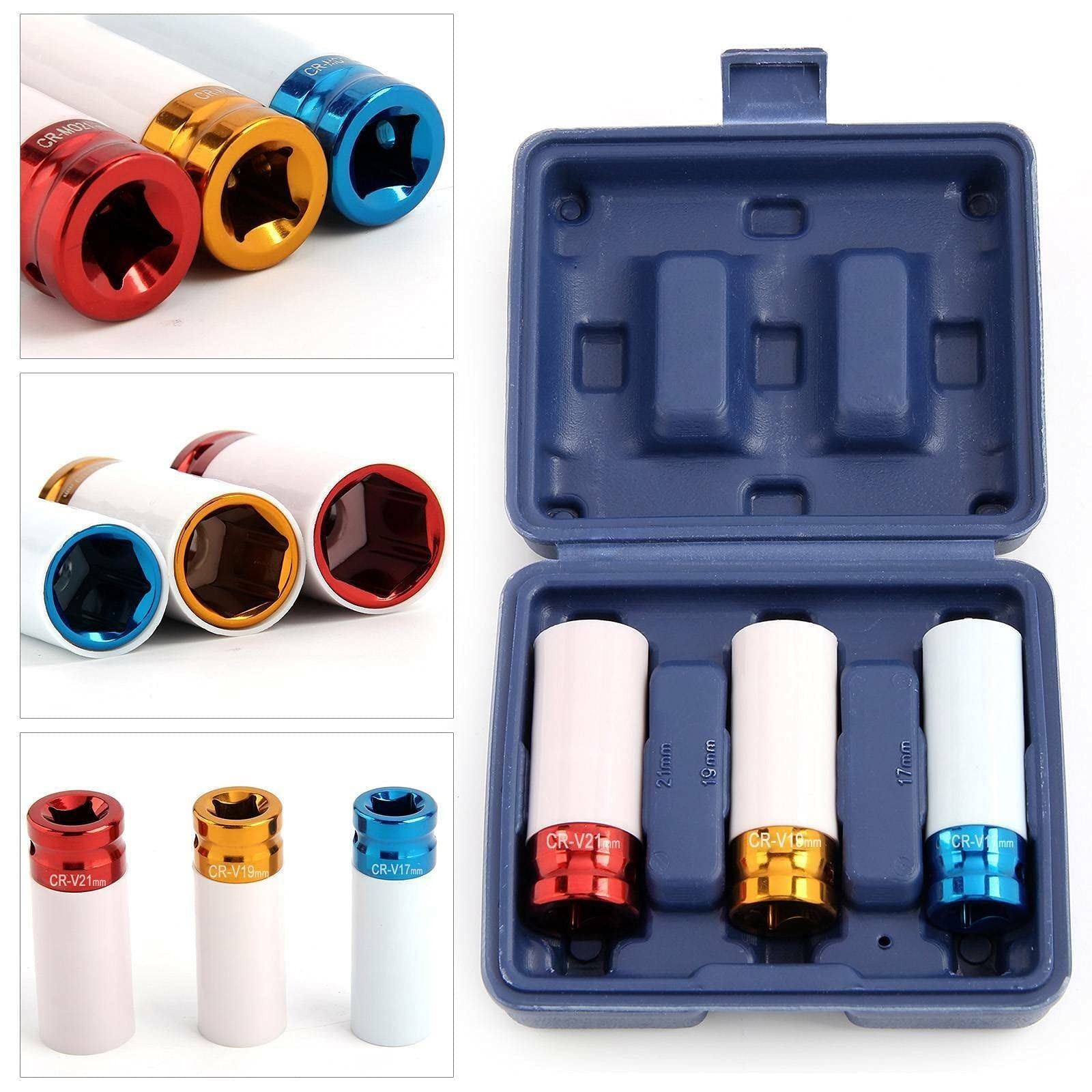 Main product image of 1/2 Drive Thin Wall Deep Impact Socket Kit for Alloy Wheel Nuts, 17mm, 19mm, 21mm