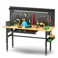 Product image of 60in Adjustable Workbench, Drawers, Wood Top, 2000 Lbs, Power Outlet, LED, Casters/Feet