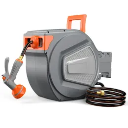 Product image of Retractable Auto-Rewind Hose Reel, Wall Mount, 180-Degree Swivel, Spray Nozzle