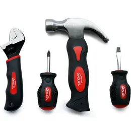 Product image of Apollo Tools 4-Piece Stubby Tool Set, Mini Hammer, Screwdriver, Wrench