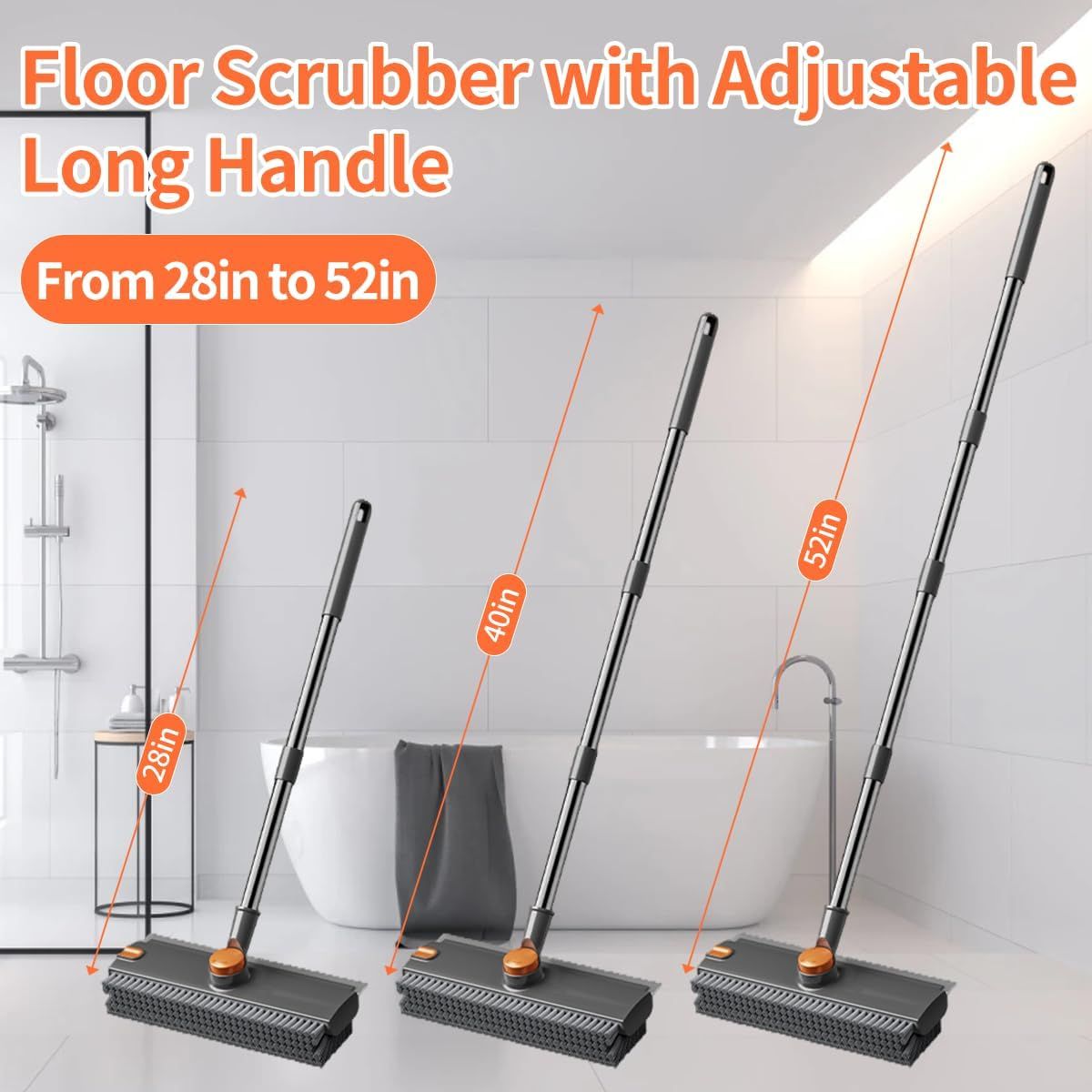 Main product image of Grey 3-in-1 Floor Scrub Brush, Squeegee, and Broom with Long Handle