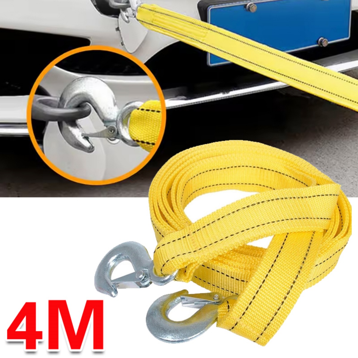 Main product image of 4M Towing Strap with Hooks, 3 Ton Capacity